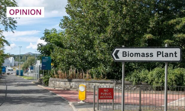 Biomass plant sign in Fife.