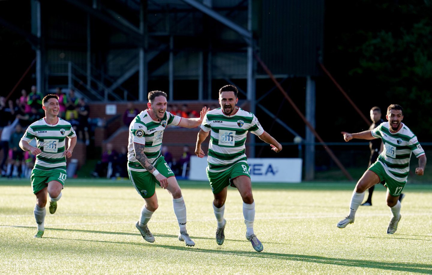 The New Saints's Ryan Brobbel celebrates scoring the opening goal during the UEFA Champions League first qualifying round, first leg match at Park Hall, 