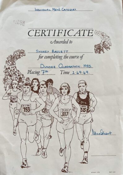 Dundee Quadrathon certificate.