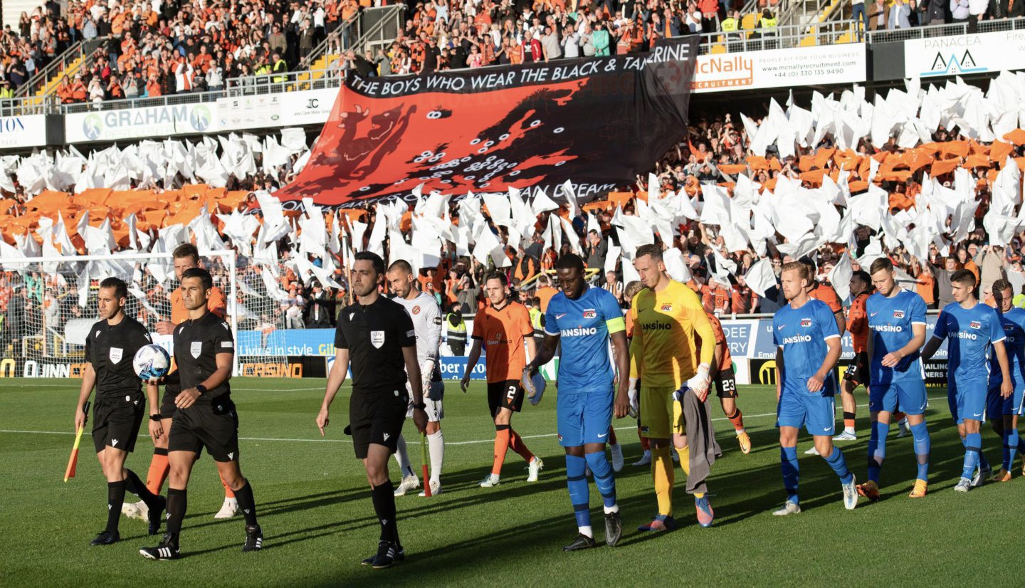 Dundee United and AZ Alkmaar players take to the pitch at Tannadice for their Europa Conference League match