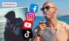 Picture shows Andrew tate, a solitary young man and the logos of Facebook, Instagram, YouTube and TikTok, which have banned him from their platforms