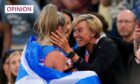 Eilish McColgan is congratulated by her mother Liz at the Commonwealth Games in Birmingham. Patrick Khachfe/JMP/Shutterstock.