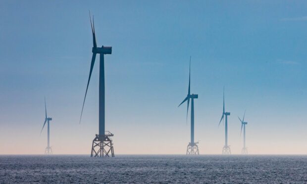 Illustration of floating off shore wind turbines in the Ossian offshore wind farm