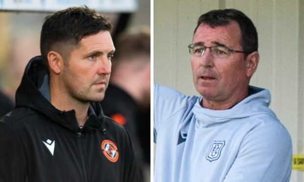 Dundee United's interim manager Liam Fox (left) and Dundee boss Gary Bowyer.