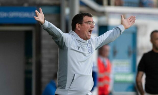 Dundee boss Gary Bowyer at Cappielow last time around. Image: SNS