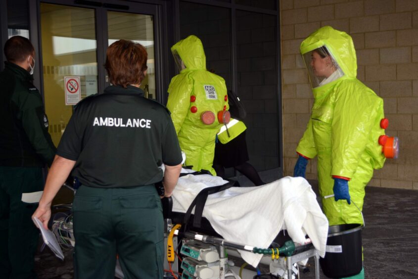 Disaster drill simulation at Victoria Hospital.