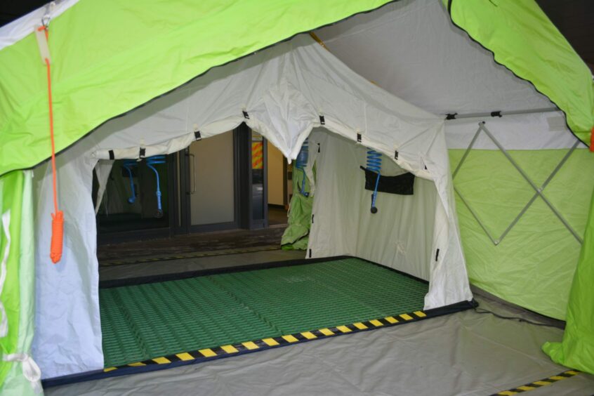 A decontamination tent.