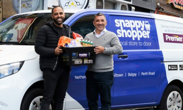 To go with story by Gavin Harper. Snappy Shopper offers school lunch items for 1p Picture shows; Umayr Asif, Owner Premier Nethergate and Scott Campbell, Snappy Shopper Co-founder. Premier Nethergate. Supplied by Snappy Shopper Date; Unknown