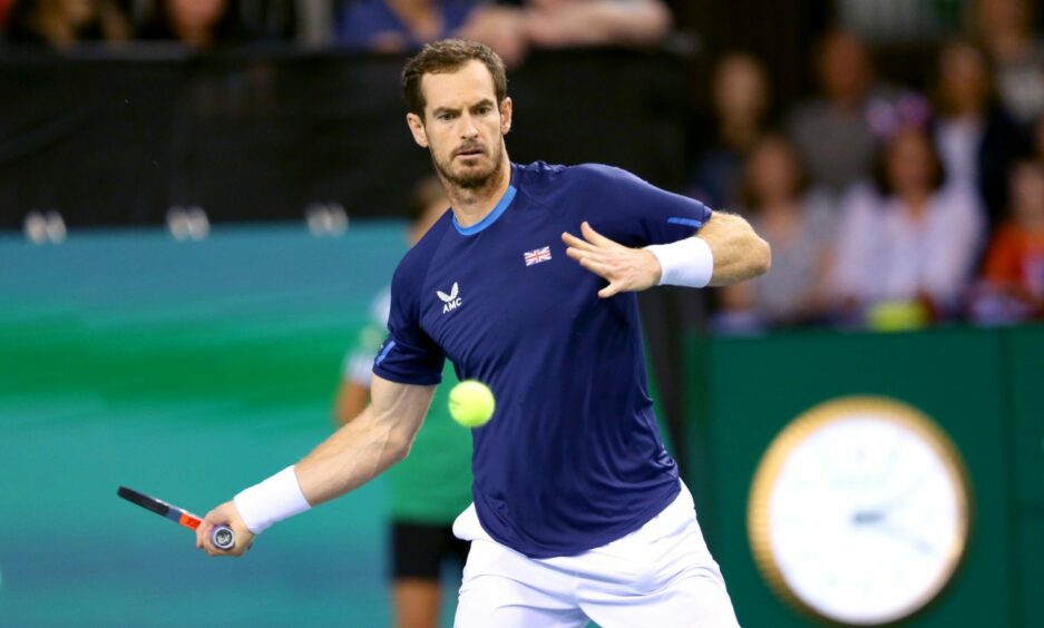 Andy Murray plays a forehand shot.