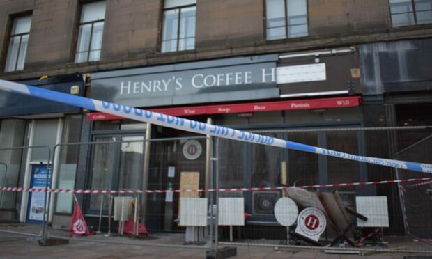 The area around Henry's Coffee House was closed on Monday morning.
