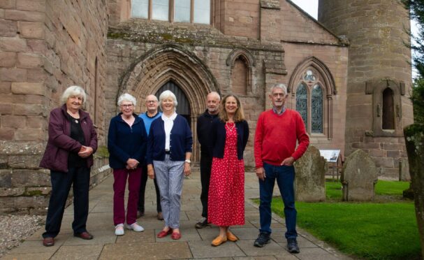 Sheena Duncan, Pam Thomson, Douglas Taylor, Lynda Bruce, Bob Thomson, Caroline, Duchess of Fife and Norman MacKenzie of the Society of Friends of Brechin Cathedral.