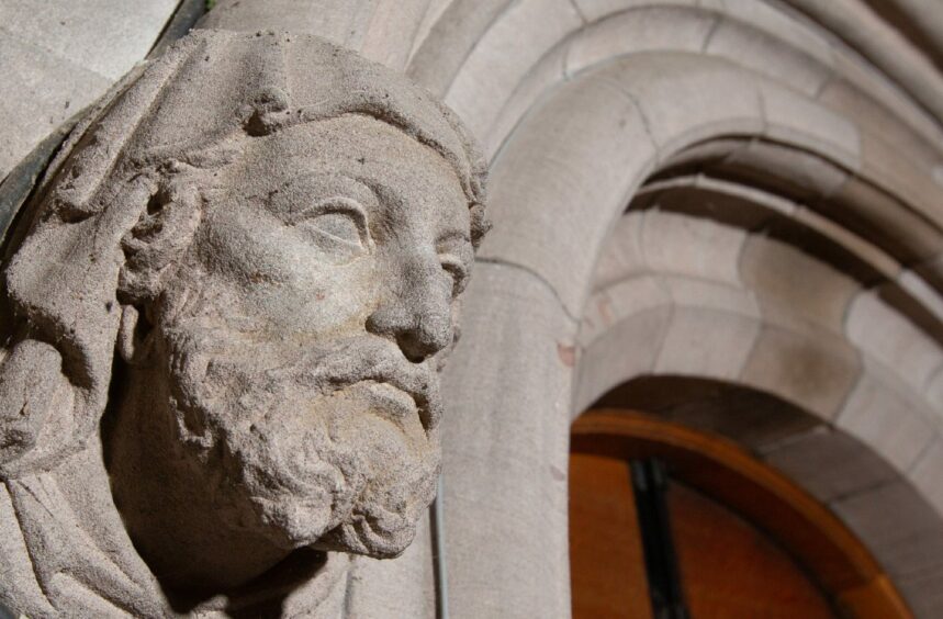 A sculpted head inside Brechin Cathedral