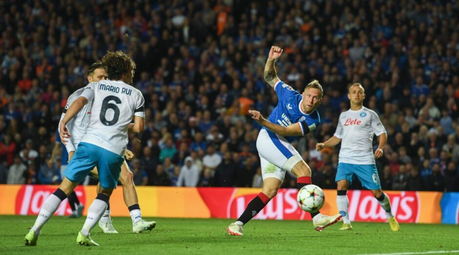 Rangers midfielder Scott Arfield is denied by Napoli.