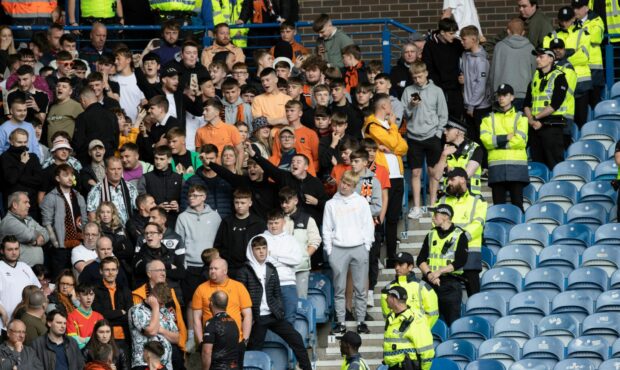 Dundee United fans in the stands at Ibrox. Picture: SNS Group.