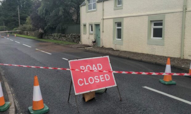 A road closure near the house that was struck on Orchil Road, Auchterarder.
