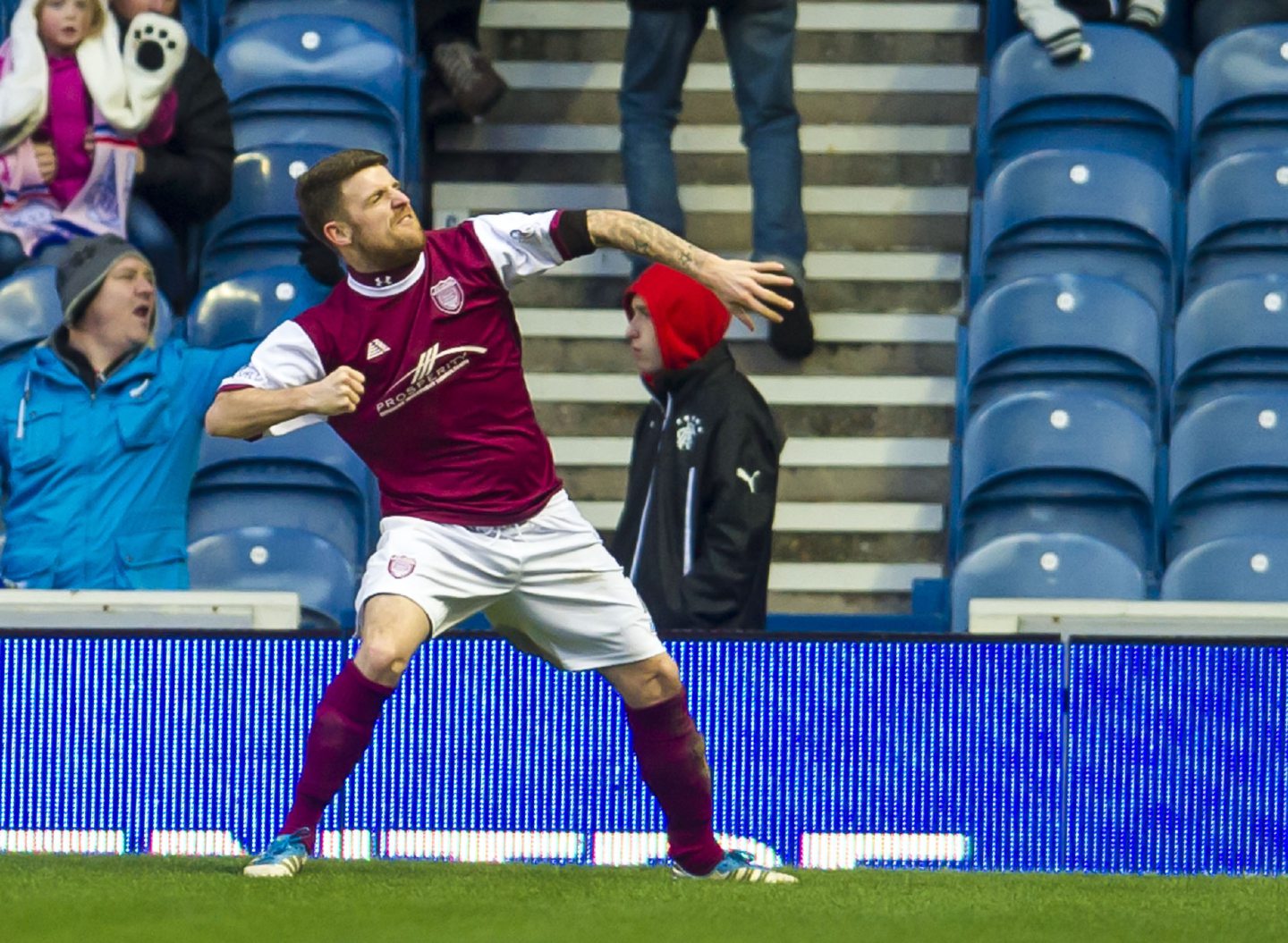 Bobby Linn celebrates a goal against Rangers at Ibrox in his first season with Arbroath.