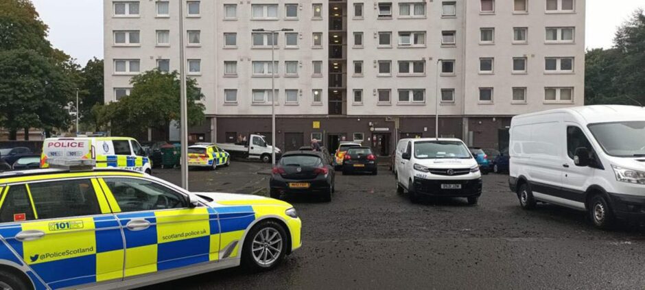 Police at Adamson Court, Dundee.