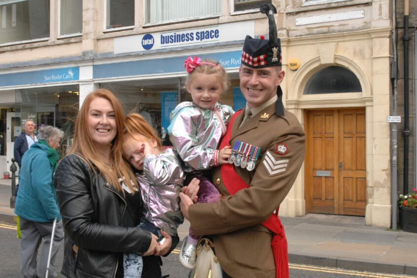 Allan (pictured with with his wife Kirsten and daughter's Rosie and Phoebe) in 2018 after coming home from a six month operation in Iraq.