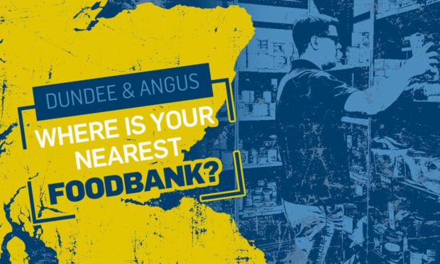 A graphic showing a map of scotland with the text: "Dundee & Angus: Where us your nearest foodbank"