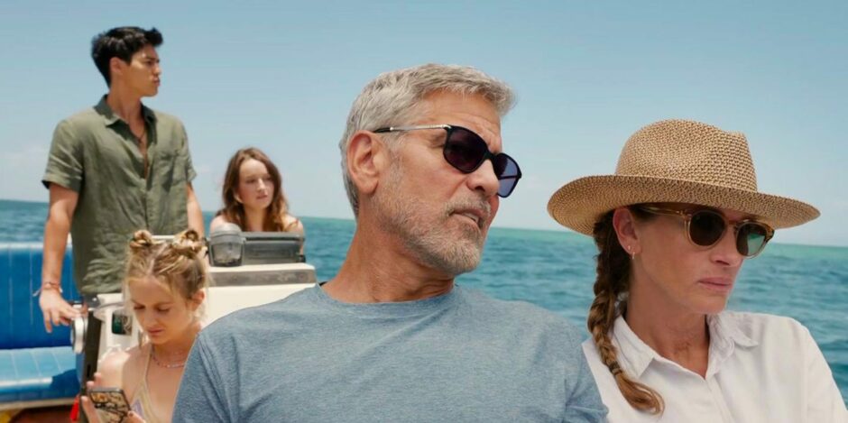 Image of George Clooney and Julia Roberts from Ticket to Paradise movie.