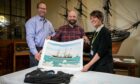 Handing over Nova Zembla artefacts to the McManus: - l to r - Dr Matthew Ylitalo, Dr Matthew Ayre and Julie McCombie (Social History Curator), McManus Collections Unit, Barrack Street, Dundee.