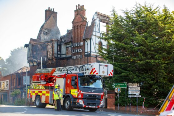 Aftermath of fire at Lundin Links Hotel last year.