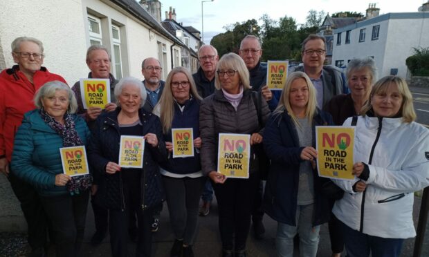 Kinross residents protesting at Miller Homes' proposal for 160 homes close to Davies Park.