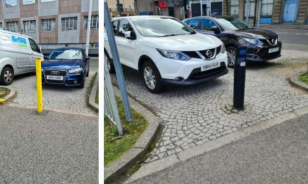 Cars parked on pavement on Wilson Street Dundee