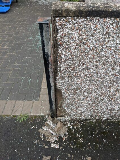 Damage to the wall at the driveway of the house on Craigmore Street, Dundee.