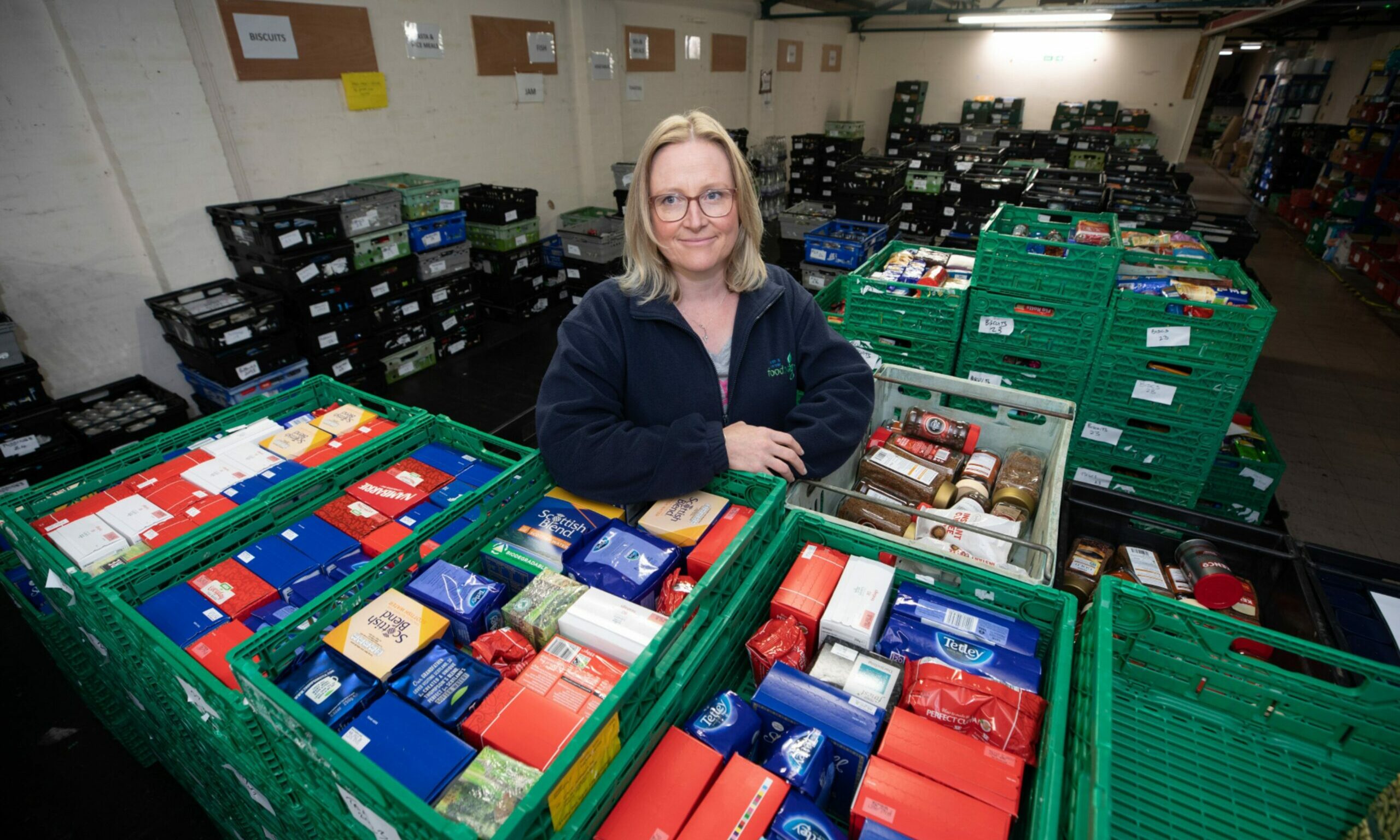 Eleanor Kelleher in a Perth and Kinross foodbank packing area.