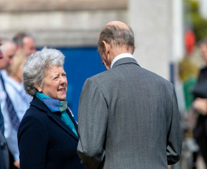 Fiona Robertson meeting the Duke of Kent in Kinghorn in 2019.