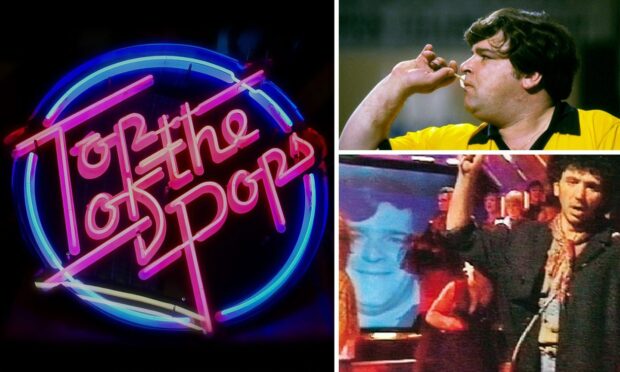 Jocky Wilson appeared (sort of) on the chart show Top of the Pops back in September 1982.