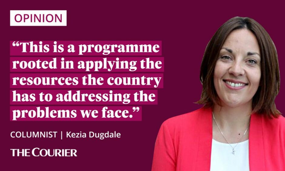 image shows the writer Kezia Dugdale next to a quote: "This is a programme rooted in applying the resources the country has to addressing the problems we face."