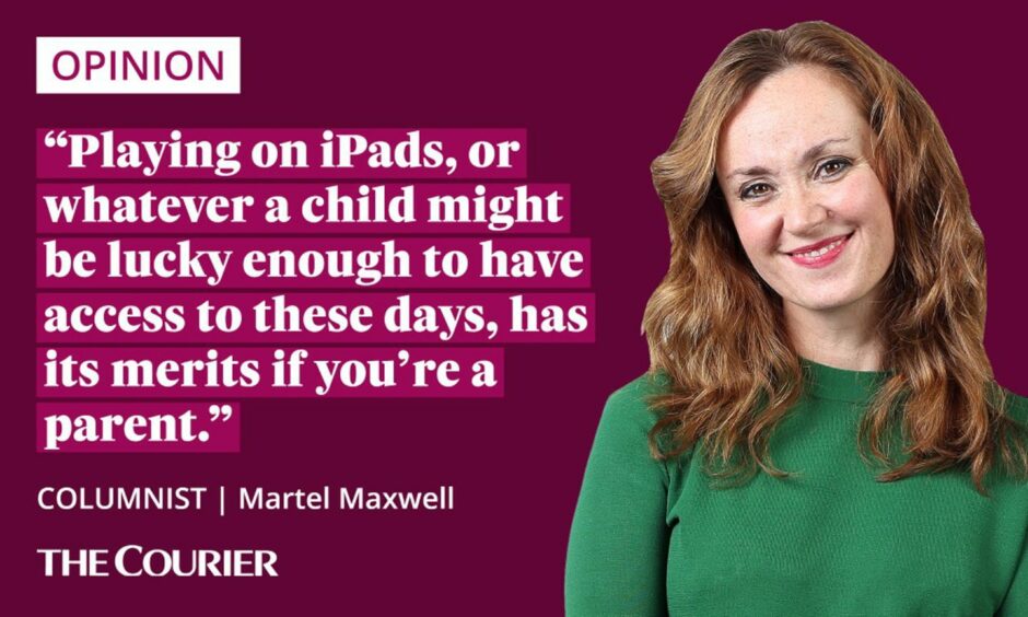 image shows the writer Martel Maxwell, next to a quote: "Playing on iPads, or whatever a child might be lucky enough to have access to these days, has its merits if you're a parent."