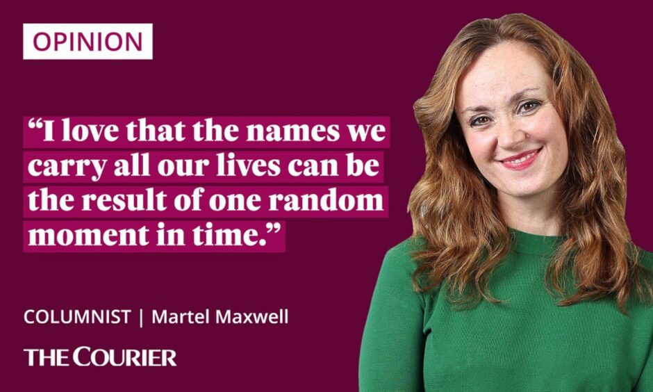 image shows the writer Martel Maxwell next to a quote: "I love that the names we carry all our lives can be the result of one random moment in time."