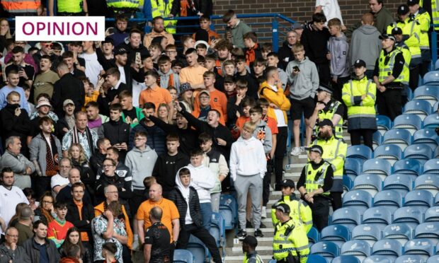Dundee United fans pictured at Ibrox at Saturday's match against Rangers.