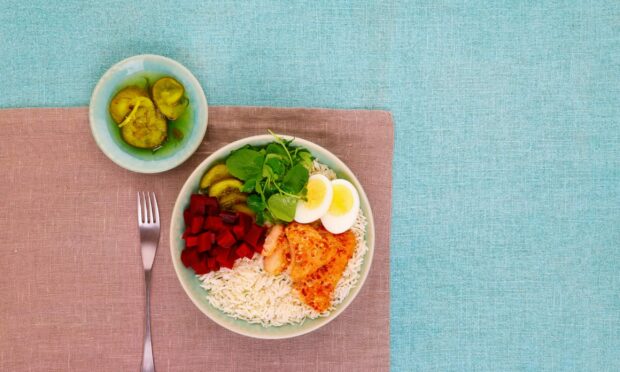 Salmon and coconut buddha bowl.