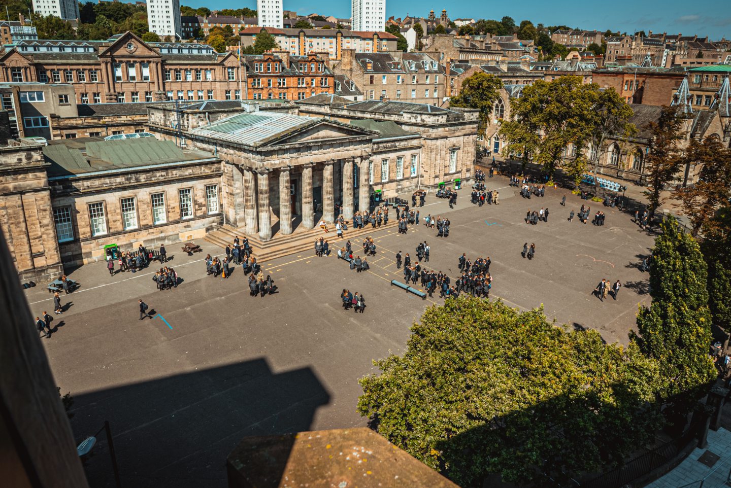 Overhead shot of the High School of Dundee building