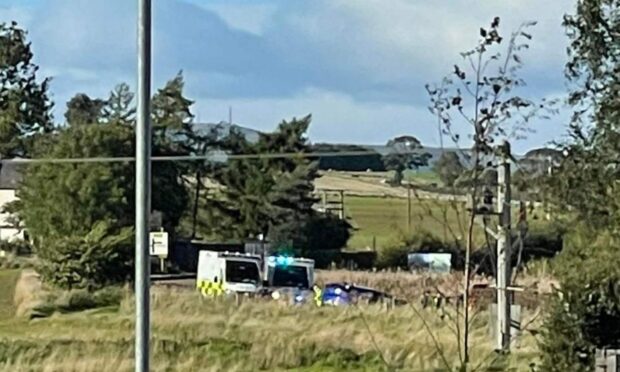 Emergency services at the scene of the crash on the A914. Image: Fife Jammer Locations
