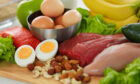 picture of healthy food, meat, eggs and veg