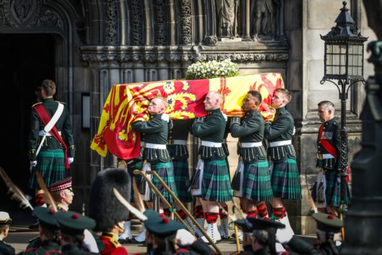The coffin carrying Queen Elizabeth II is carried into St Giles' Cathedral. Mhairi Edwards/DC Thomson