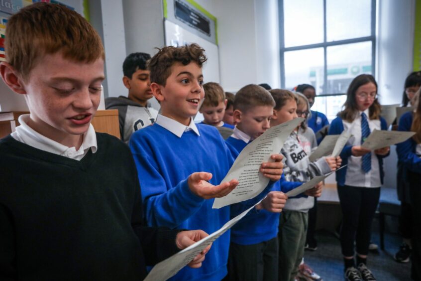 Pupils at St Ninian's Episcopal Primary practice their poems.