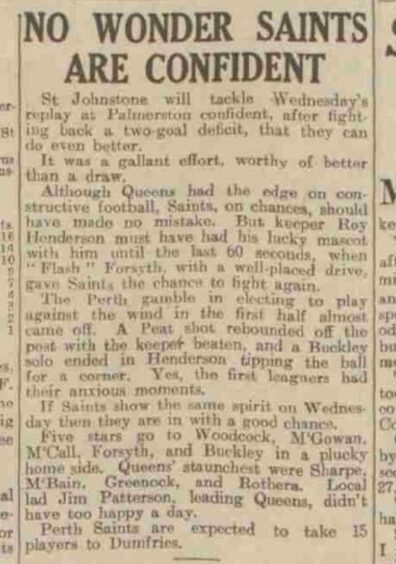 The Courier report of St Johnstone's first match during the reign of Queen Elizabeth II.
