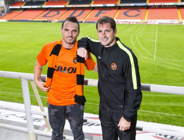 Rodney Sneijder with ex-Dundee United boss Jackie McNamara.