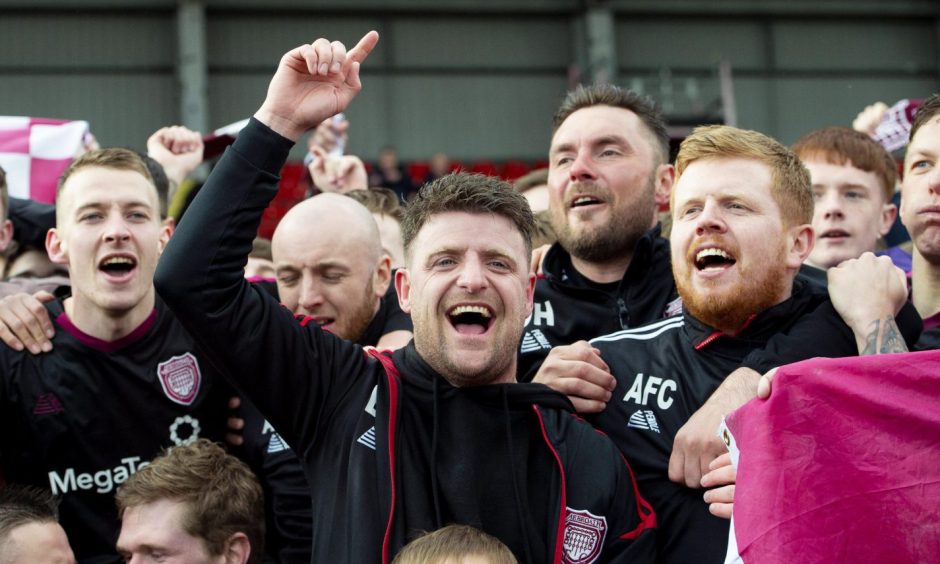Bobby Linn celebrates Arbroath's League One title win in 2019 - one of his favourite moments in maroon.