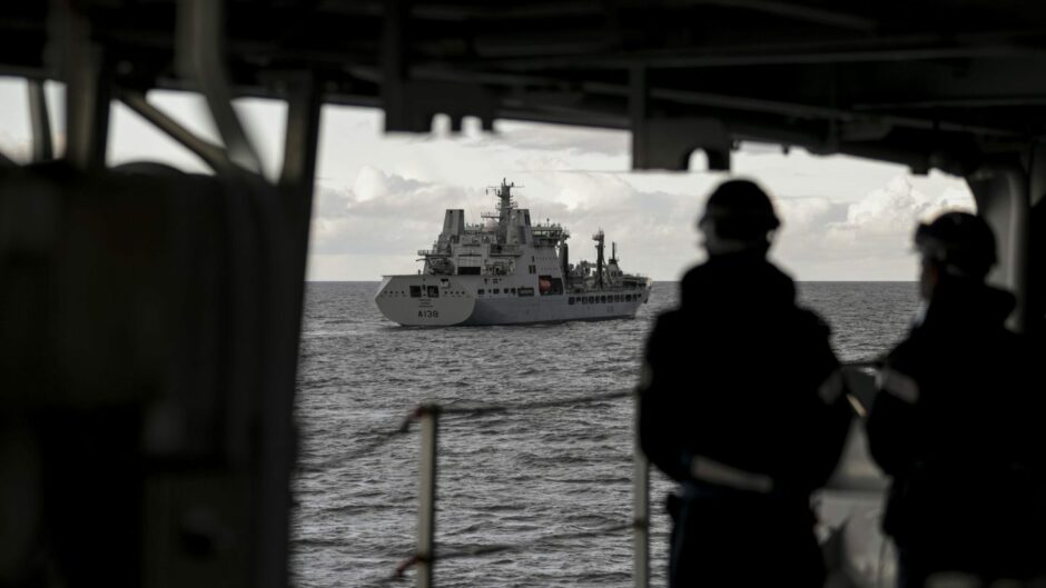 Preparations for a replenishment at sea in Scottish waters during a previous Exercise Joint Warrior.