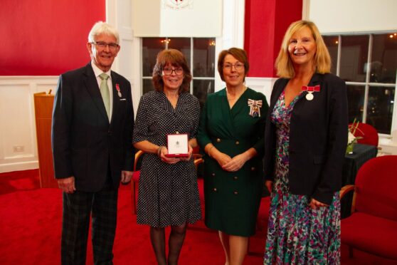 Ron Leslie, Margaret Copland's daughter Dianne McDonald, Angus Lord Lieutenant Pat Sawers and Jennifer McArtney at the Forfar ceremony. Image: Paul Reid