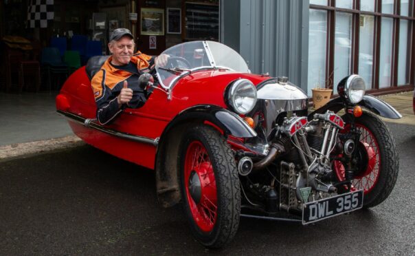 Motorcycle enthusiast Graeme Laird at the wheel of his 1936 Morgan Super Sport. Image: Paul Reid.