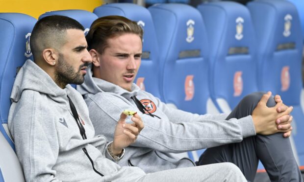 Logan Chalmers (right) alongside Aziz Behich before the first game of the season. The young winger opted to go out on loan, rather than occupy a spot on the Dundee United bench. Image: SNS