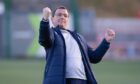 Dundee boss Gary Bowyer celebrates at full-time,